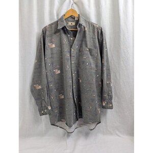 Northwest Territory Men's Large long sleeve fishing themed button down tackle H6